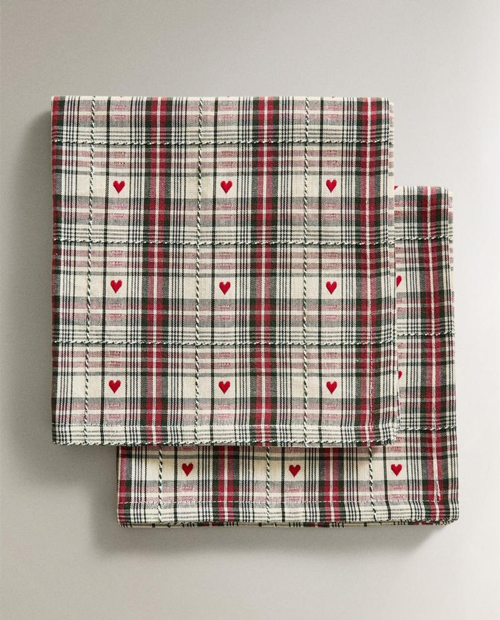 ZARA HOME КУХОННЫЕ ПОЛОТЕНЦА С РОЖДЕСТВЕНСКОЙ ВЫШИВКОЙ В КЛЕТКУ (НАБОР ИЗ 2 ШТ.), КРАСНЫЙ