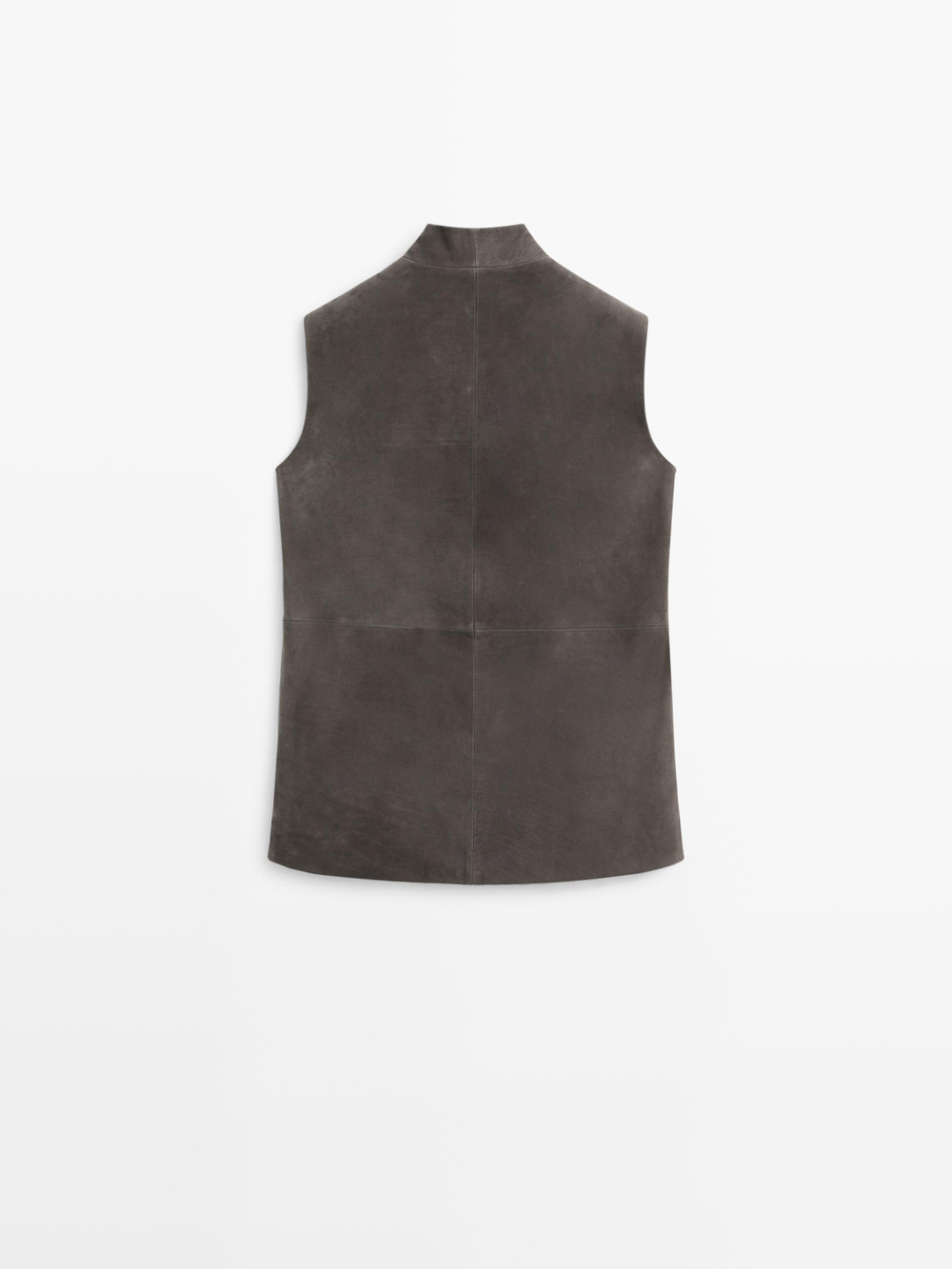 Massimo Dutti Жилет из кожи с бархатистой отделкой, кротово-коричневый