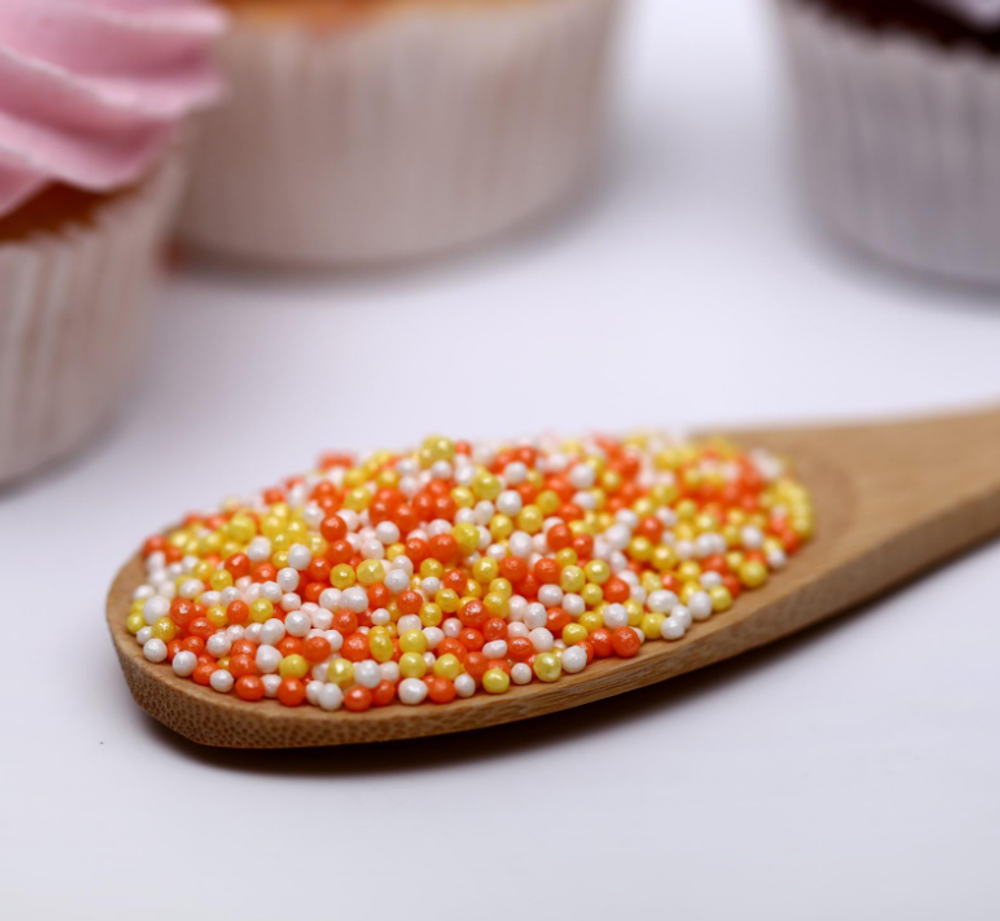 Бисер желтый, оранжевый, серебро, 50 г