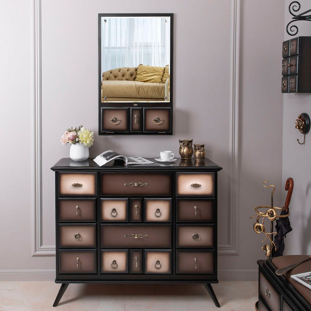 Комод Пандора - 2 с 4 ящиками и 2 полками Орех Оберджин Шоколад