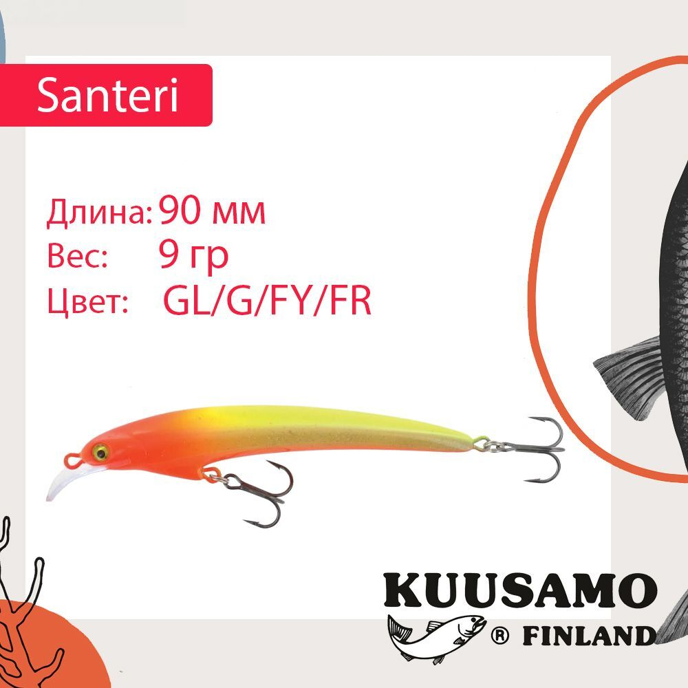 Воблер Kuusamo Santeri 90mm 9г цв. Pink/Li/FYe/GR/S