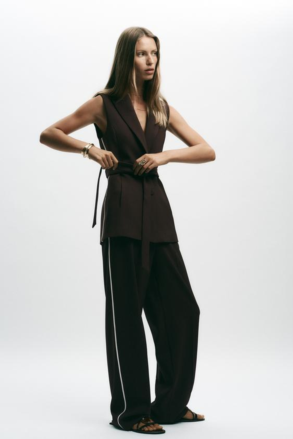 ZARA ПРЯМЫЕ БРЮКИ С ЛАМПАСАМИ, КОРИЧНЕВЫЙ