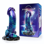 Оригинальный фаллоимитатор с широким фигурным основанием - 19 см. (Цвет: разноцветный)