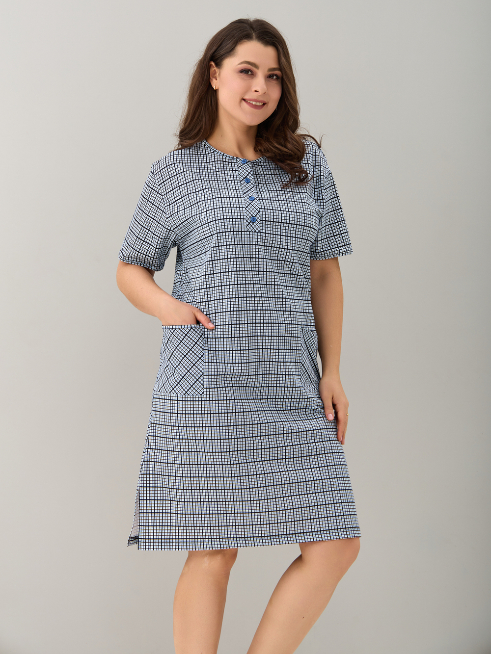 Туника Т-012/клеточкасиний-голубая