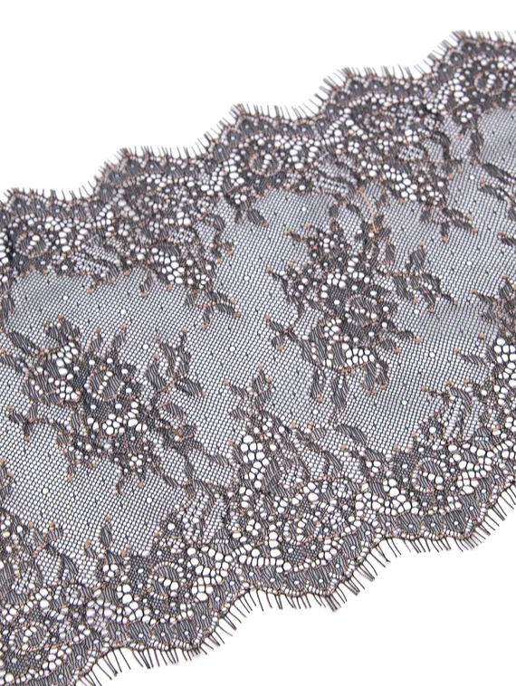 01-11 Кружево шантильи 23 см, черный/бежевый