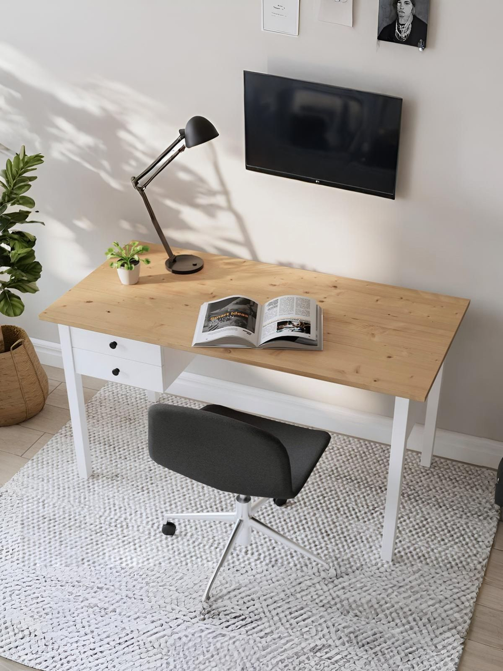 IKEA 121 / 75 / 47 / белый/св-коричневый 120 см / 1 / Письменный стол КЫМОР