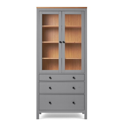 Шкаф-витрина Хемнэс/Кымор, 3 ящика, 90х198х37см, серый/светло-коричневый