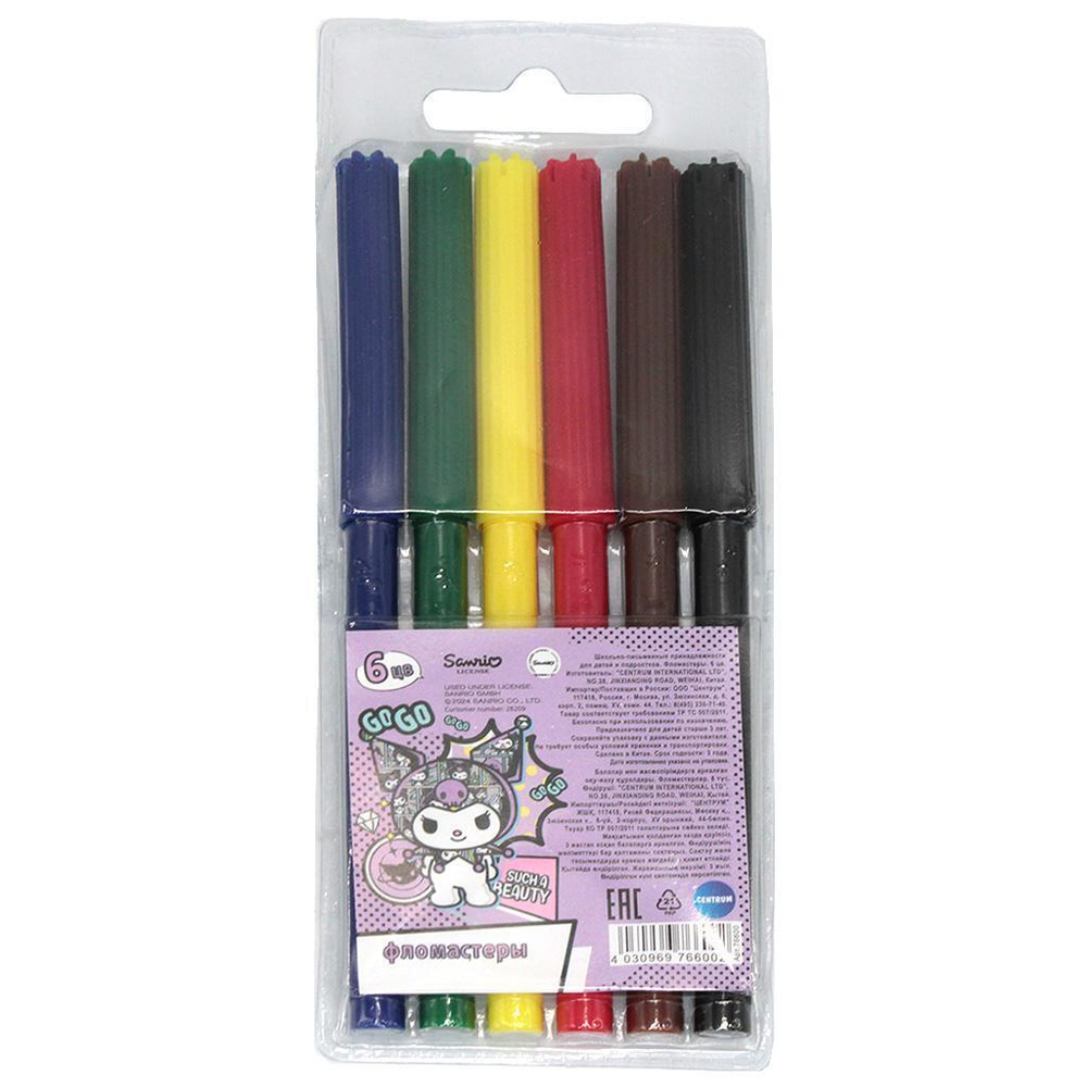 Фломастеры 6цв. "Куроми" на водной основе, вентилир.колпачок, морозостойкие (Центрум)