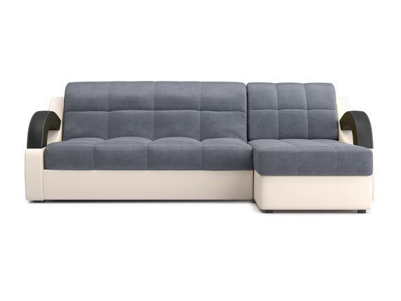 Диван угловой с оттоманкой Мадрид 1,2 - Velutto 32 серый/беж кожзам/ коричневая накладка