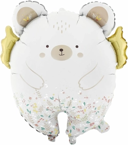 Шар (23''/58 см) Фигура, Мишка с золотыми крылышками, Сатин, 1 шт. в уп.