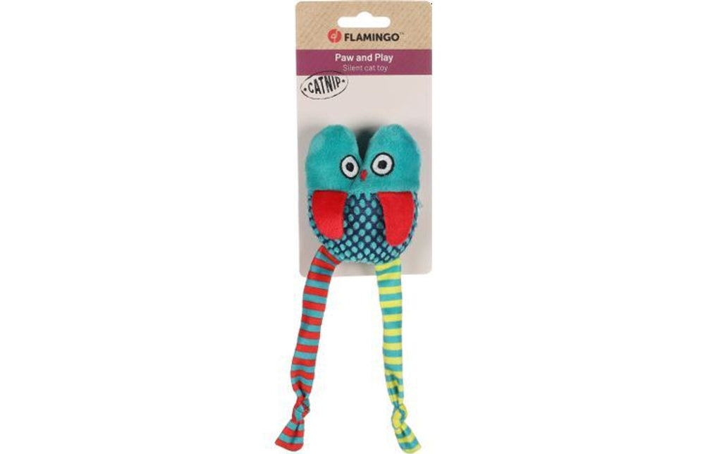 Игрушка для кошек Flamingo "Сова с ножками" 20 х 7 х 4,5 см, текстиль, зелёный