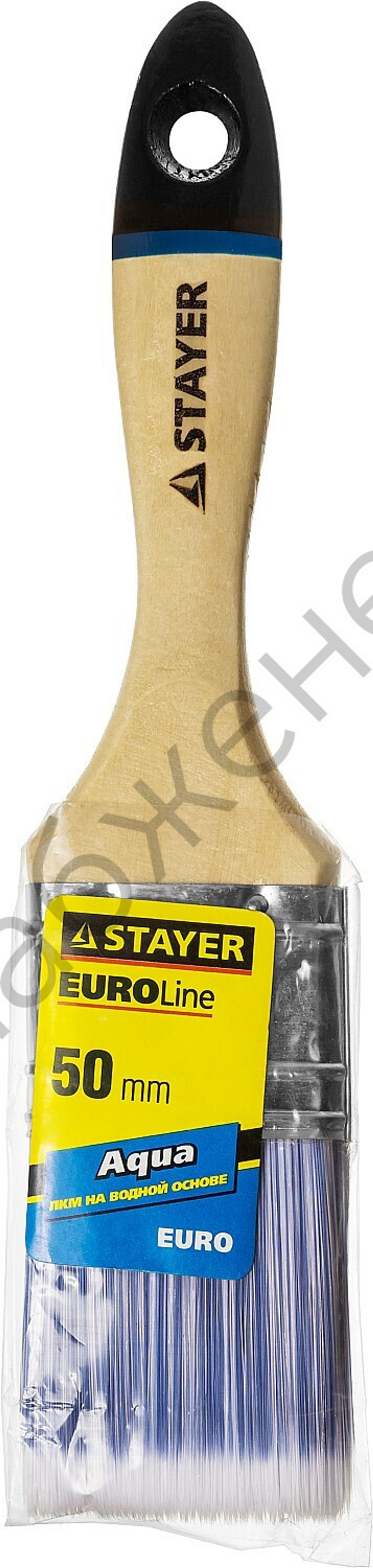 STAYER AQUA 50 мм, 2″ искусственная щетина, деревянная ручка для воднодисперсионных и акриловых ЛКМ, Плоская кисть, EURO (01062-050)