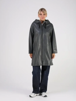 Кожаная куртка демисезонная с капюшоном длинная