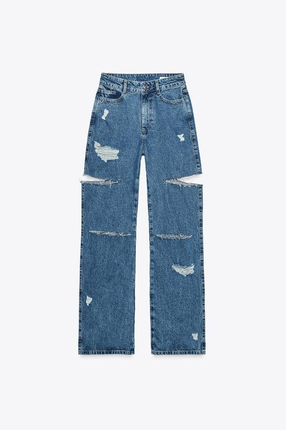 ZARA ДЖИНСЫ Z1975 STRAIGHT СО СРЕДНЕЙ ПОСАДКОЙ И РАЗРЕЗАМИ, ВЫЦВЕТШИЙ СИНИЙ