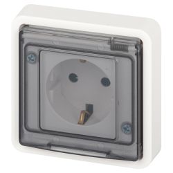 Розетка ЭРА Эксперт 11-2522-01 с заземлением с крышкой 2P+E IP55 шторки 16A-250В СУ белый | Эра Эксперт