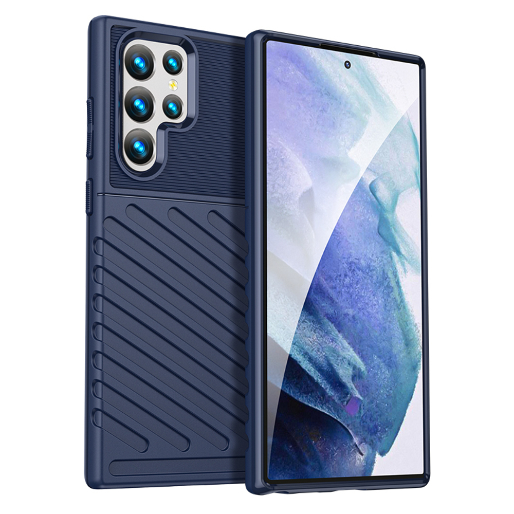 Чехол синего цвета с рельефной фактурой для Samsung Galaxy S23 Ultra, серия Onyx (высокие защитные свойства) от Caseport