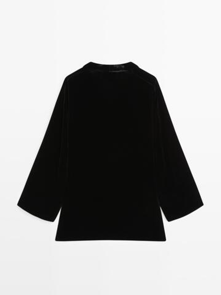 Massimo Dutti Бархатное кимоно с контрастными деталями, черный