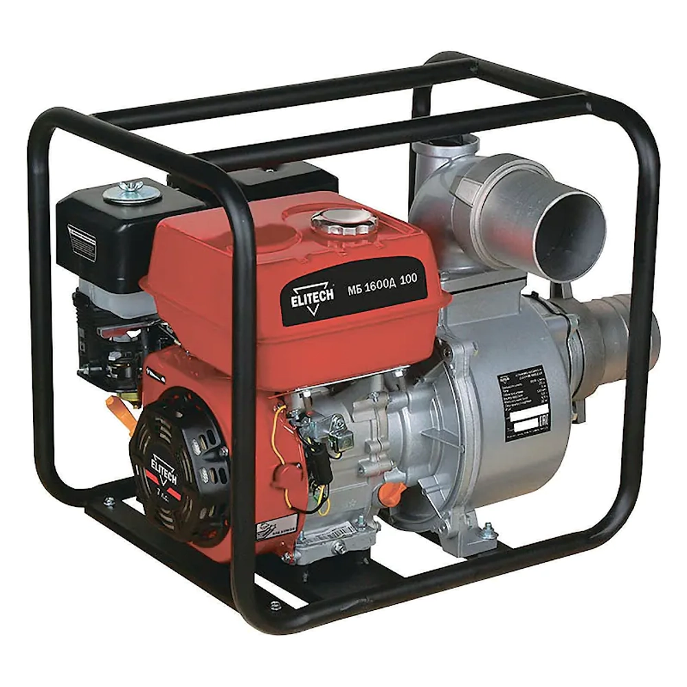 ELITECH МБ 1600 Д 100 бензиновая мотопомпа 8 л.с, 1600 л/мин, диаметр 100 мм, 155205