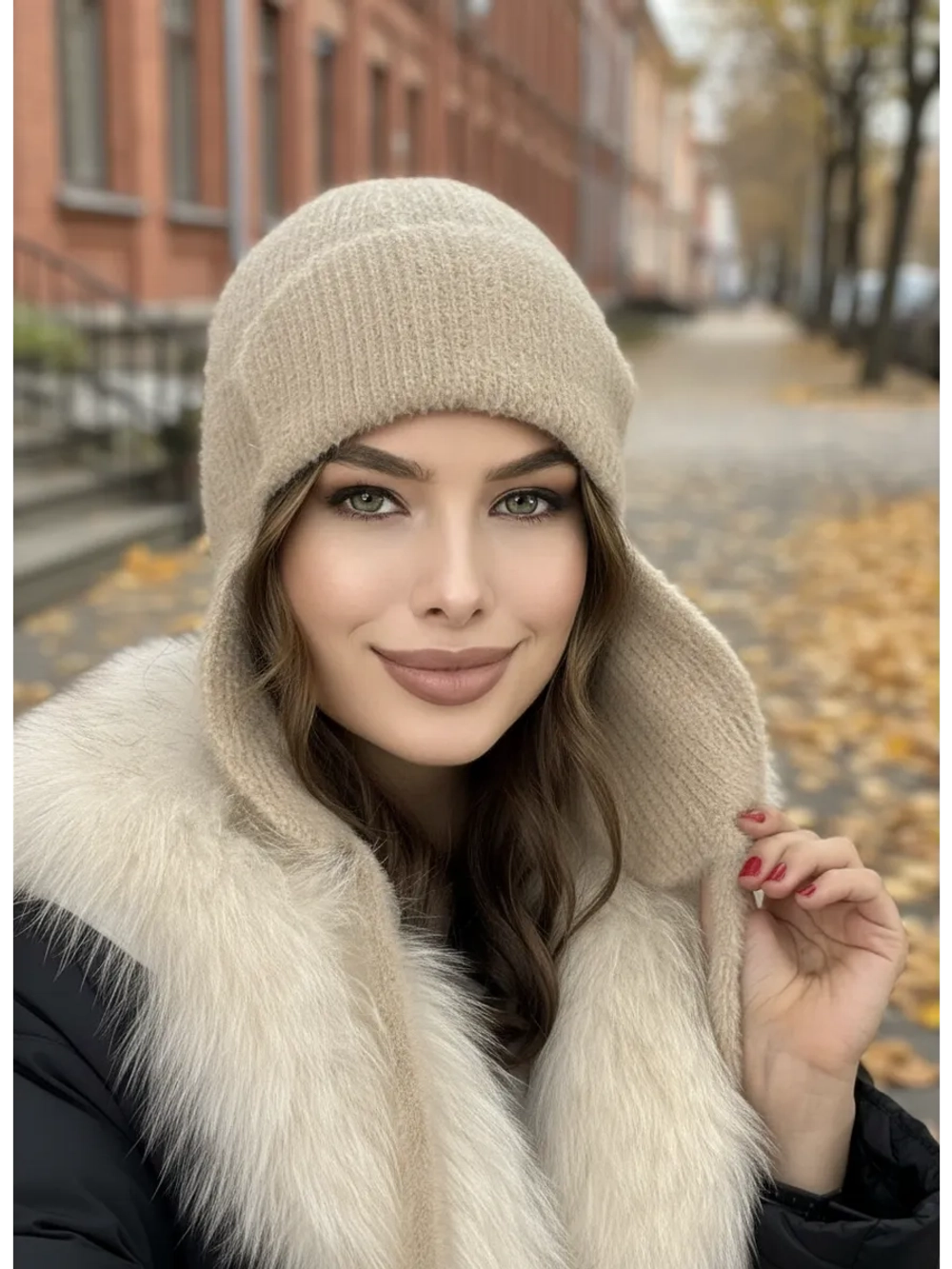 шапка ушанка осенняя-зимняя вязаная с ушками