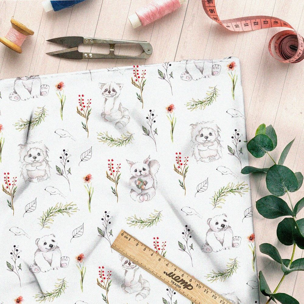 Ткань интерлок ежики и медвежата