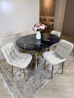 Круглый раздвижной стол "Черный мрамор", и стулья "Бостон" бежевый