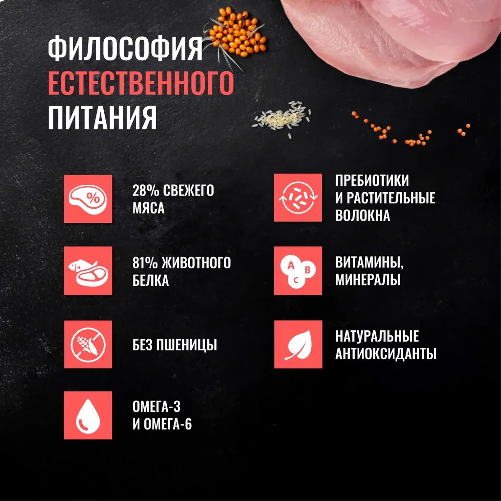 ОДНО МЯСО Сухой корм для взрослых собак малых пород синдейкой, 2 кг