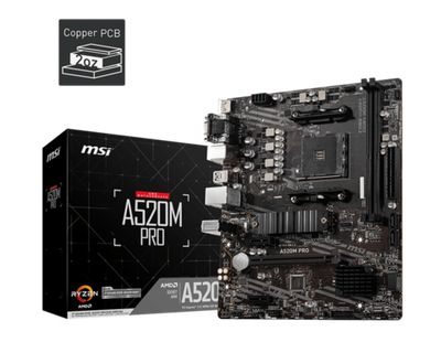 Материнская плата MSI A520M PRO AM4 2xDDR4 4xSATA3 RAID M.2 VGA HDMI DP ARGB header mATX