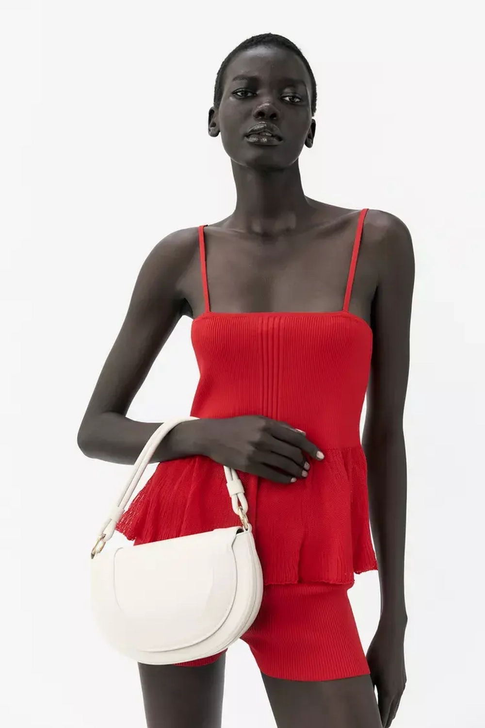 ZARA СУМКА ОВАЛЬНОЙ ФОРМЫ С ПЛЕЧЕВЫМ РЕМНЕМ, ЭКРЮ