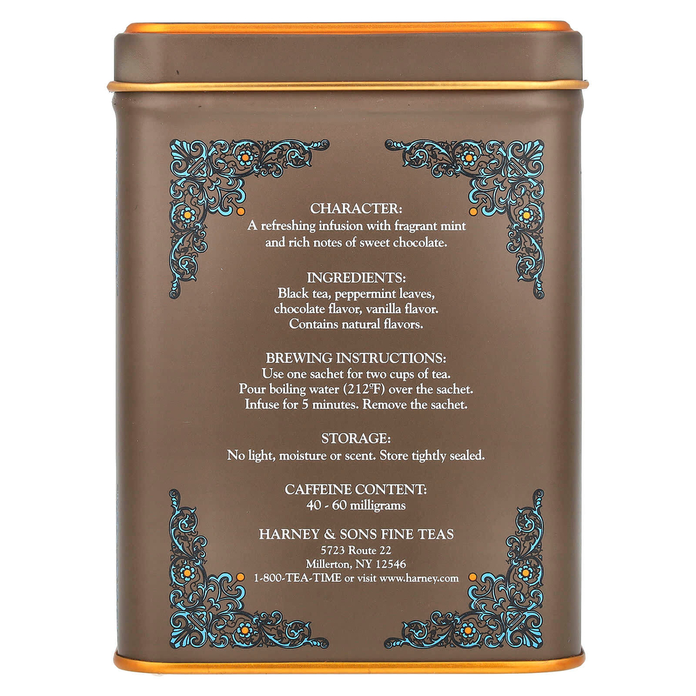 Harney & Sons, HT Tea Blend, со вкусом шоколада и мяты, 20 чайных саше, 40 г (1,4 унции)