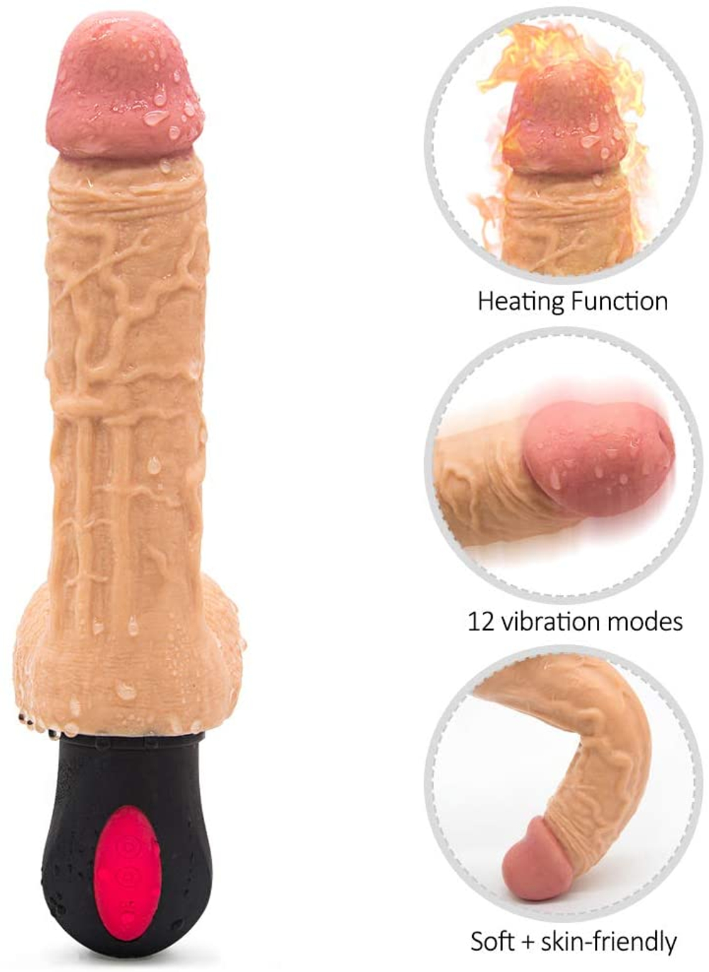 Телесный вибромассажёр с функцией нагрева Flexible Bending - 26 см. (Цвет: телесный)