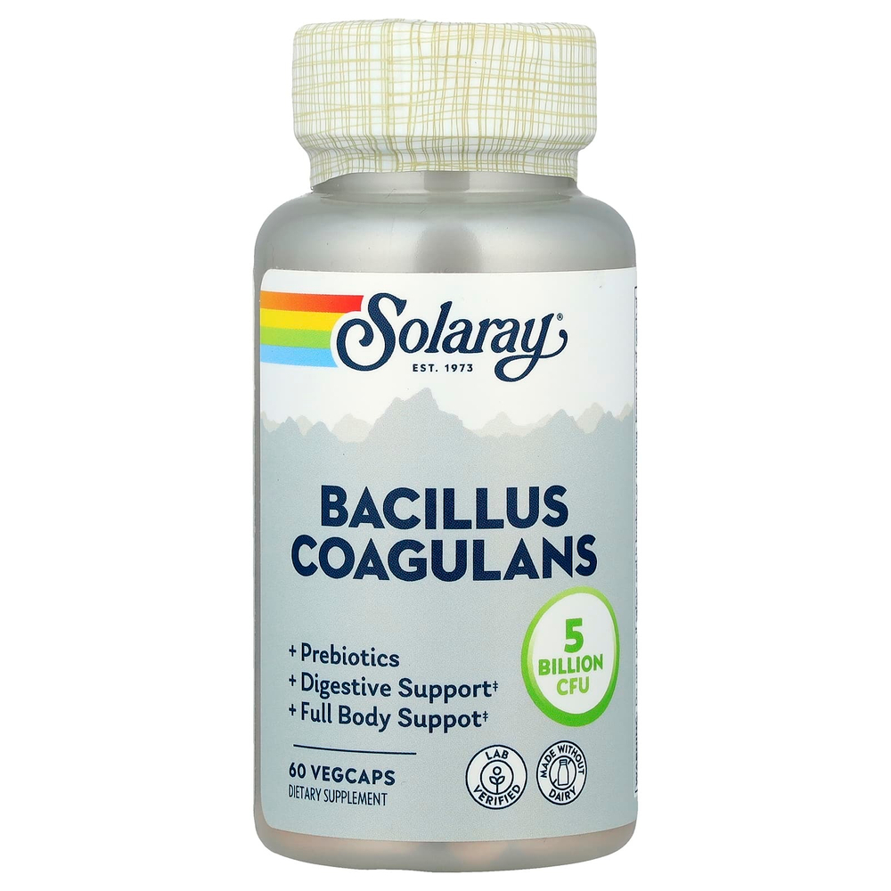 Solaray, бактерии бациллус коагуланс (Bacillus coagulans), 5 млрд, 60 растительных капсул (2,5 млрд в 1 капсуле)