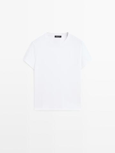 Massimo Dutti Футболка с короткими рукавами из 100% хлопка, белый