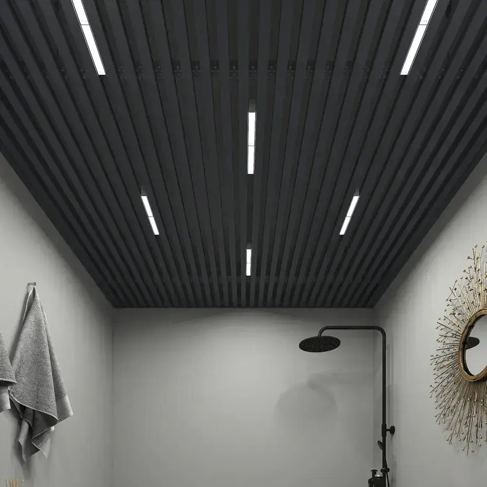 Комплект 2х2м кубообразного реечного алюминиевого потолка CESAL AR С 30/27 Графит (для ванной, входных групп, санузлов и лоджий)