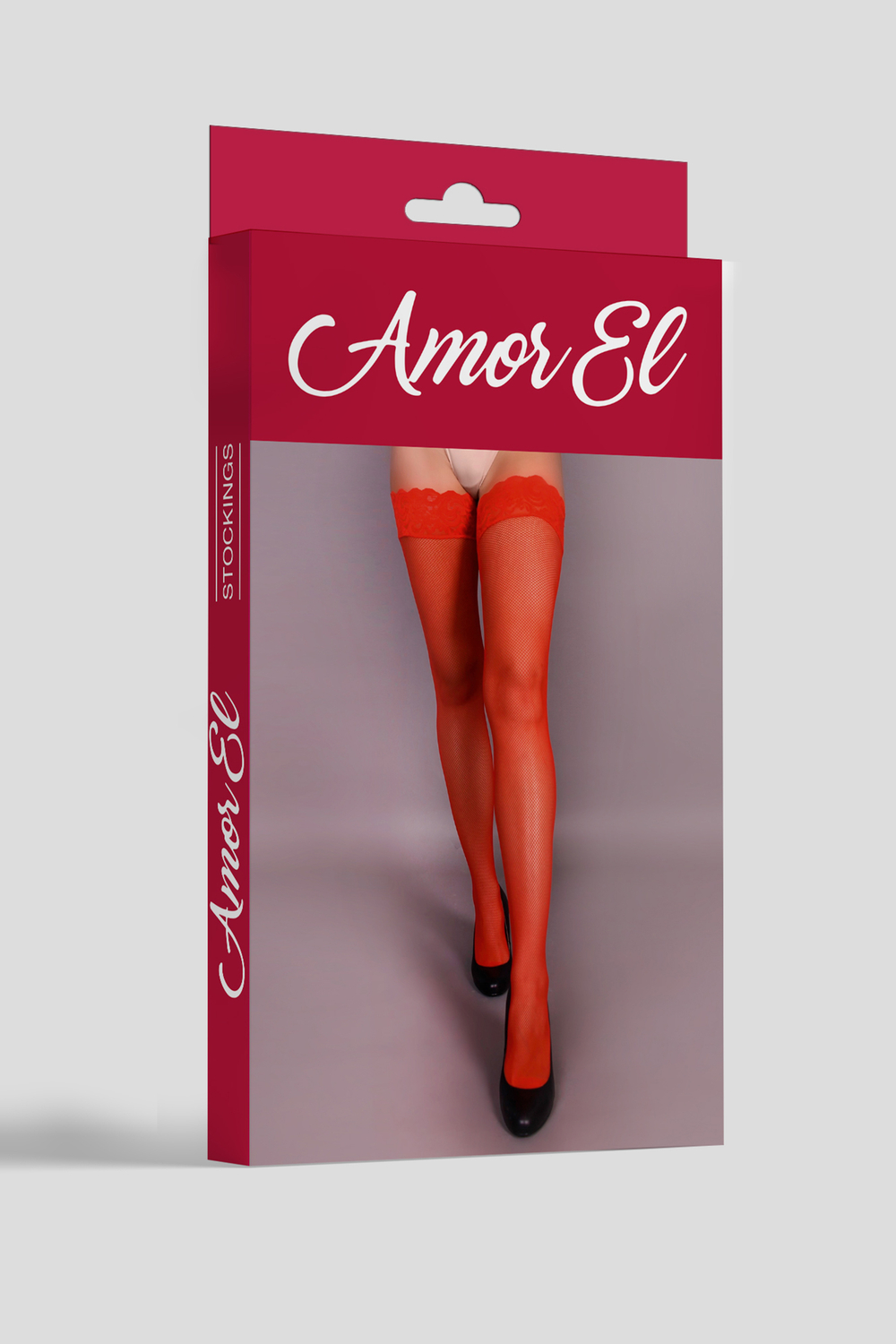 Amor El Rosa roja - Чулки в мелкую сетку S/L, красные