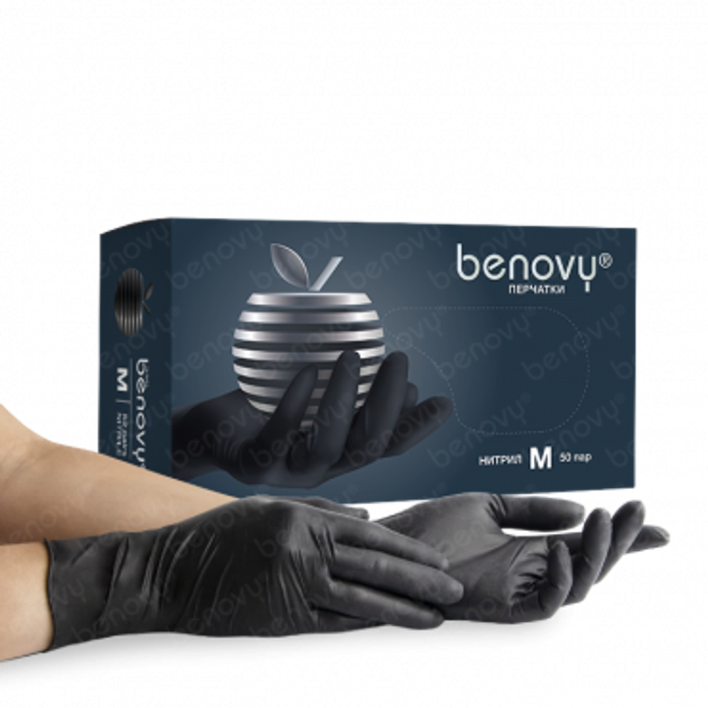 Перчатки Benovy черные М (50 пар)