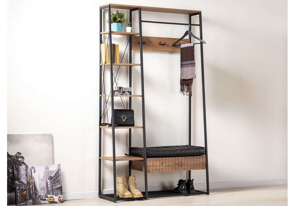 Готовая прихожая Гранд 15.124 дуб крафт табачный / кожзам HOLST Black