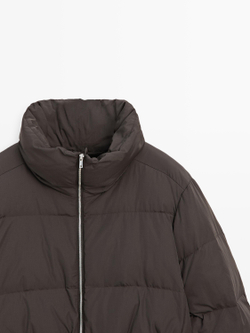 Massimo Dutti Пуховик с эластичным поясом и водоотталкивающей пропиткой, кротово-коричневый