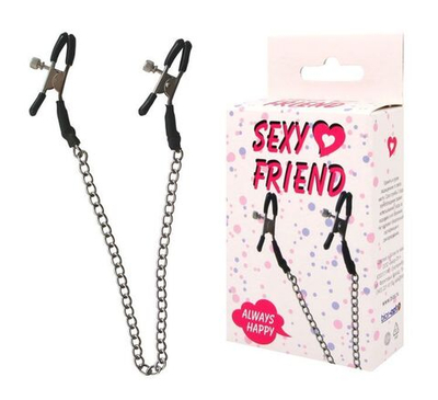 Черные зажимы на соски с серебристой цепочкой (Цвет: черный с серебристым)