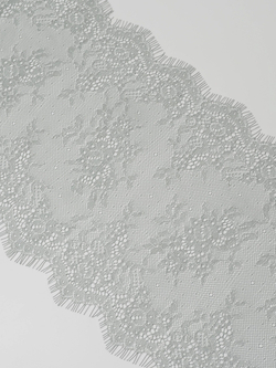 Кружево шантильи серо-зеленое с ниткой экрю неэластичное ширина 22 см длина 1.45 м