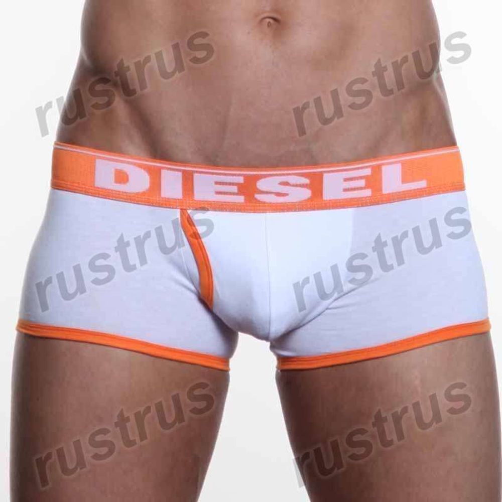Мужские трусы хипсы белые с оранжевой резинкой DIESEL