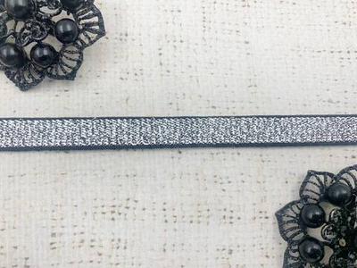 Резинка тканая, ш. 1 см, чёрный с серебром