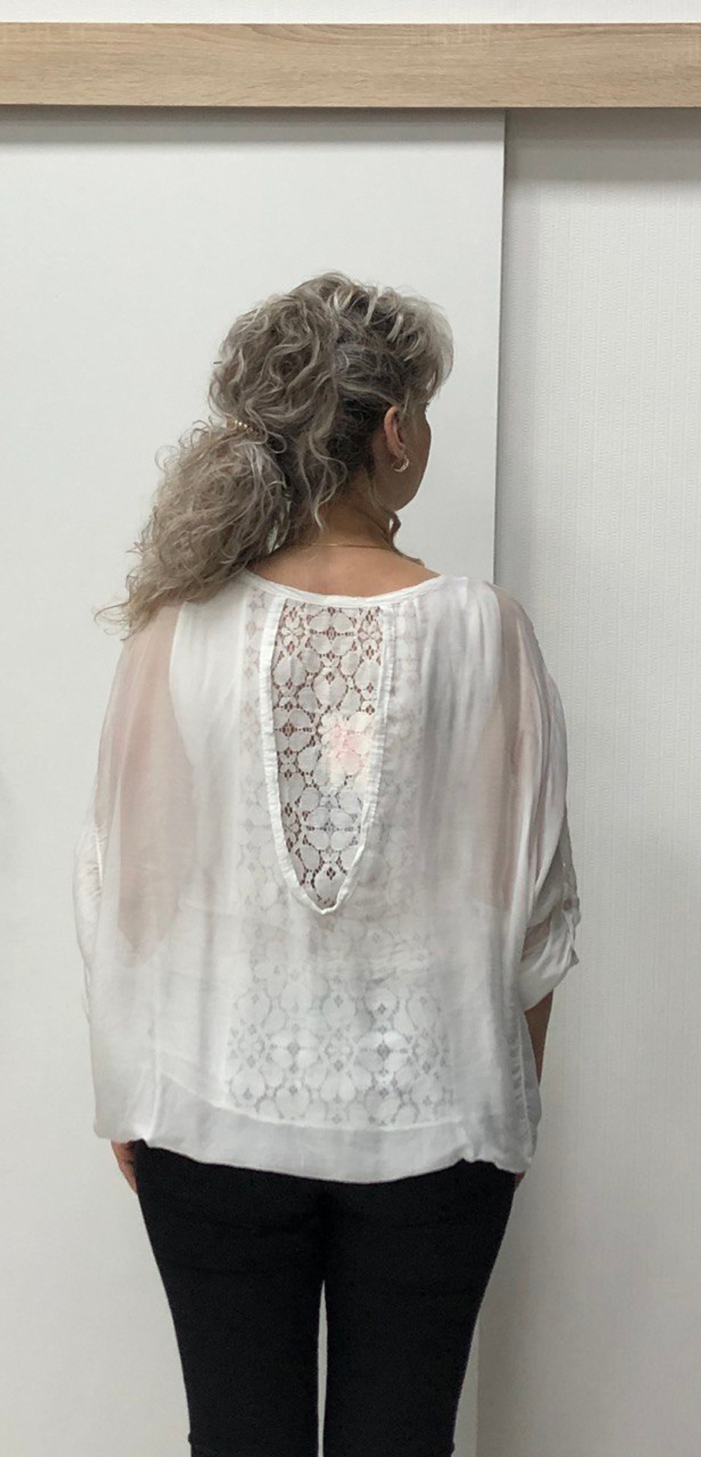 Двойной итальянский белый блузон с кружевами
