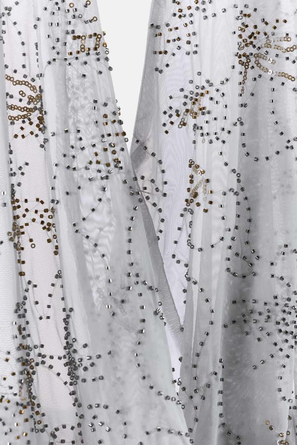 ZARA ТОП С ГОРЛОВИНОЙ ХАЛТЕР, ВЫШИВКОЙ И БУСИНАМИ, СЕРО-СИНИЙ