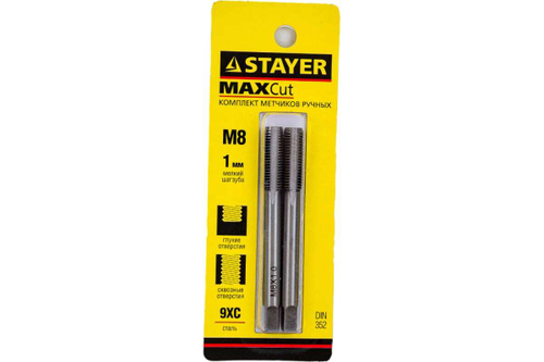 Комплект метчиков Stayer MASTER сталь 9ХС М8х1.0 2 шт 28025-08-1.0-H2