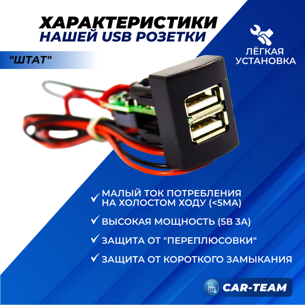 USB зарядка "Штат" на 2 гнезда  на Лада Приора, Гранта, Калина 2