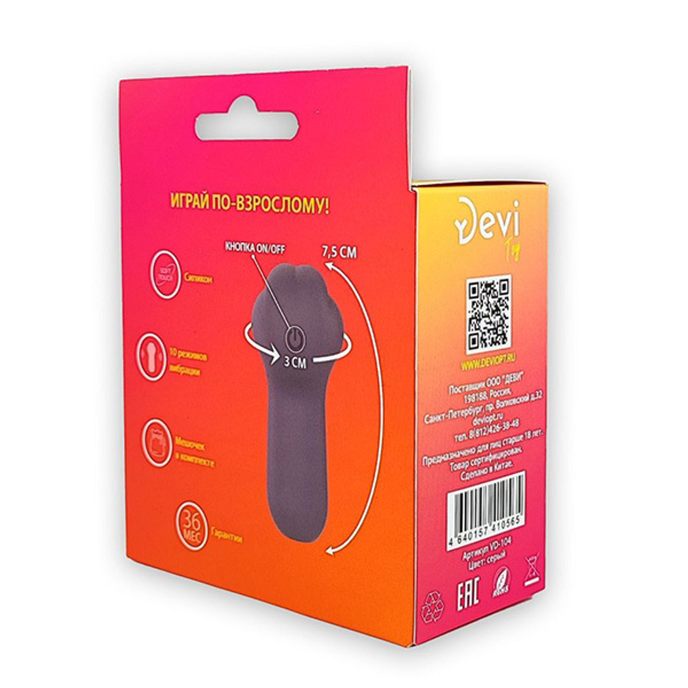 Насадка на палец 7,5см в форме лапки Devi Finger Vibrator Fluffy VD-104