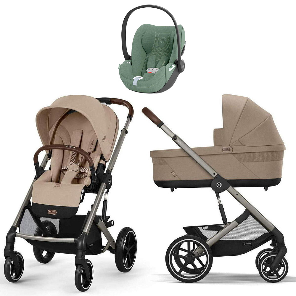 Коляска Cybex Balios S Lux TPE complete Cloud T Leaf Green Plus Base T 4 в 1 Almond Beige с дождевиками