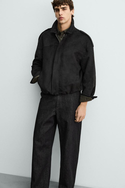 ZARA УКОРОЧЕННАЯ КУРТКА ИЗ ИСКУССТВЕННОЙ ЗАМШИ, ЧЕРНЫЙ