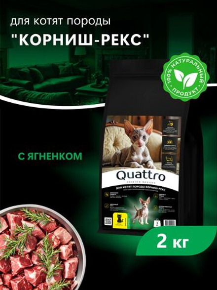 Корм сухой для котят породы Корниш-рекс, с ягненком, 2 кг, QUATTRO