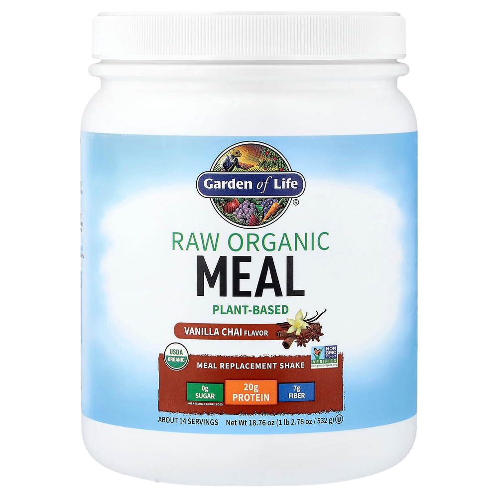 Garden of Life, RAW органический коктейль для замены приема пищи, со вкусом ванильного чая, 532 г (18,76 унции)